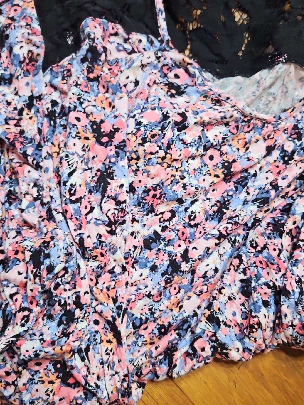 New Directions Black Quilted Top with Pink and Blue Speckle